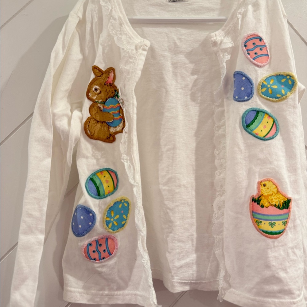 Pristine Handmade Vintage Easter Appliqué Cardigan Heirloom Fits Girls 5–6 - Picture 2 of 7